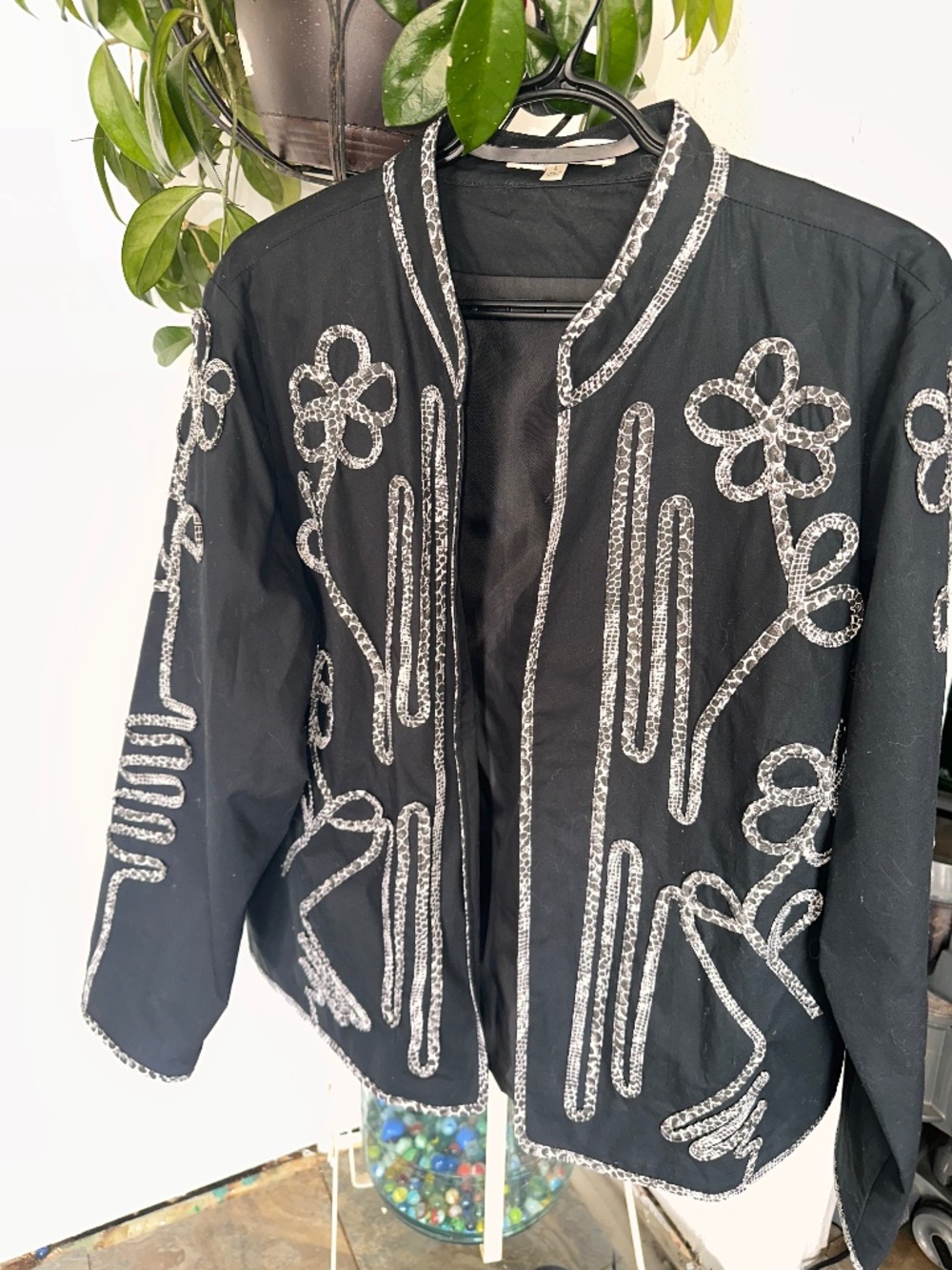 Travelsmith Jacket Elegant Lg Open Front, Blk Floral